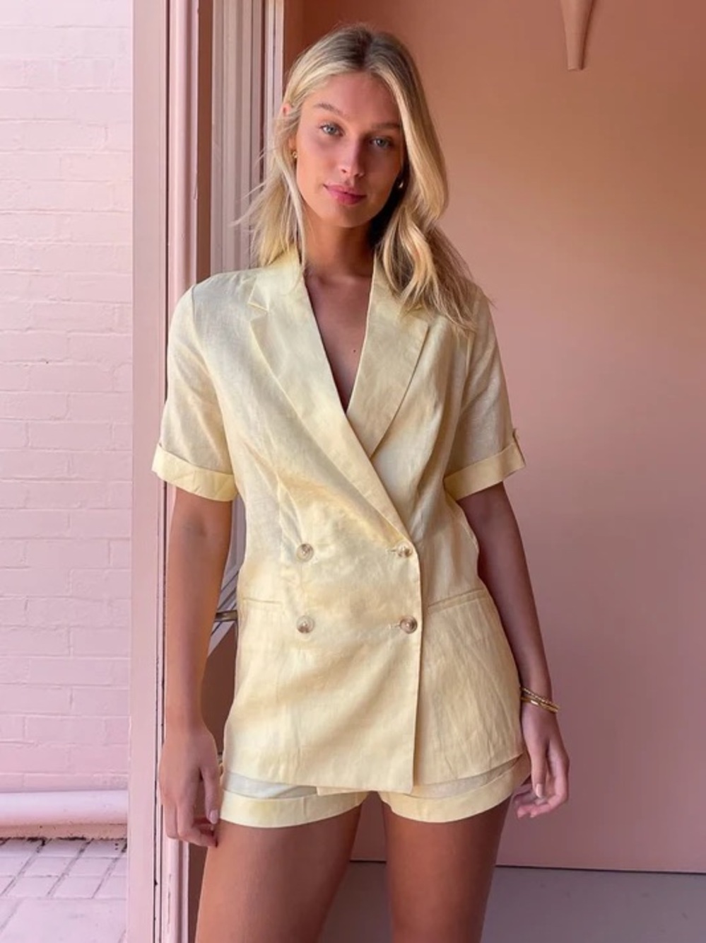 Jones New York Pale Yellow Short Sleeve Blazer - Picture 1 of 6